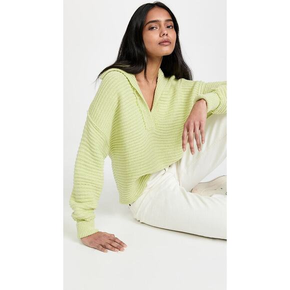 Free People Marlie Slouchy Oversized Sweater Ribbed V-Neck Lime Green Size Large - Picture 13 of 16
